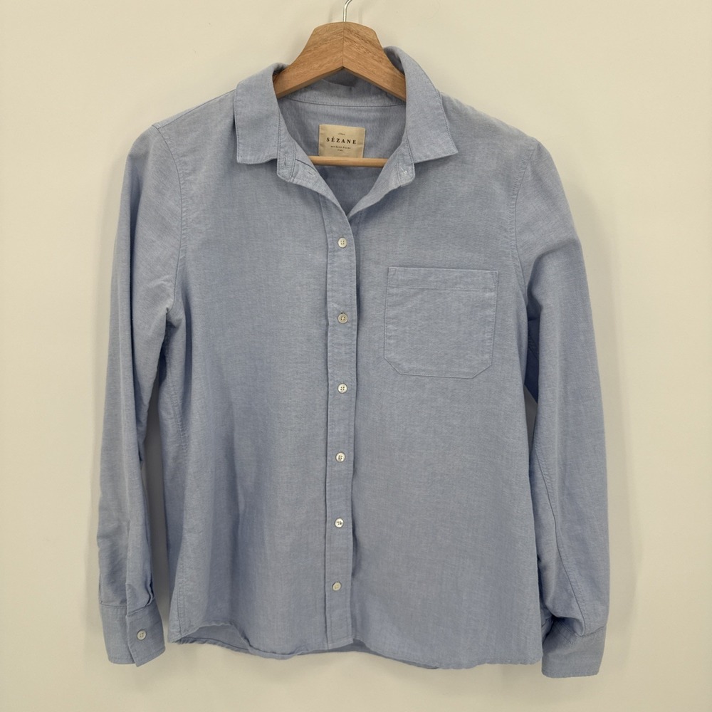 Sezane Womens Tomboy Blue Chambray Button Up Shirt Size 36/4 French Classic